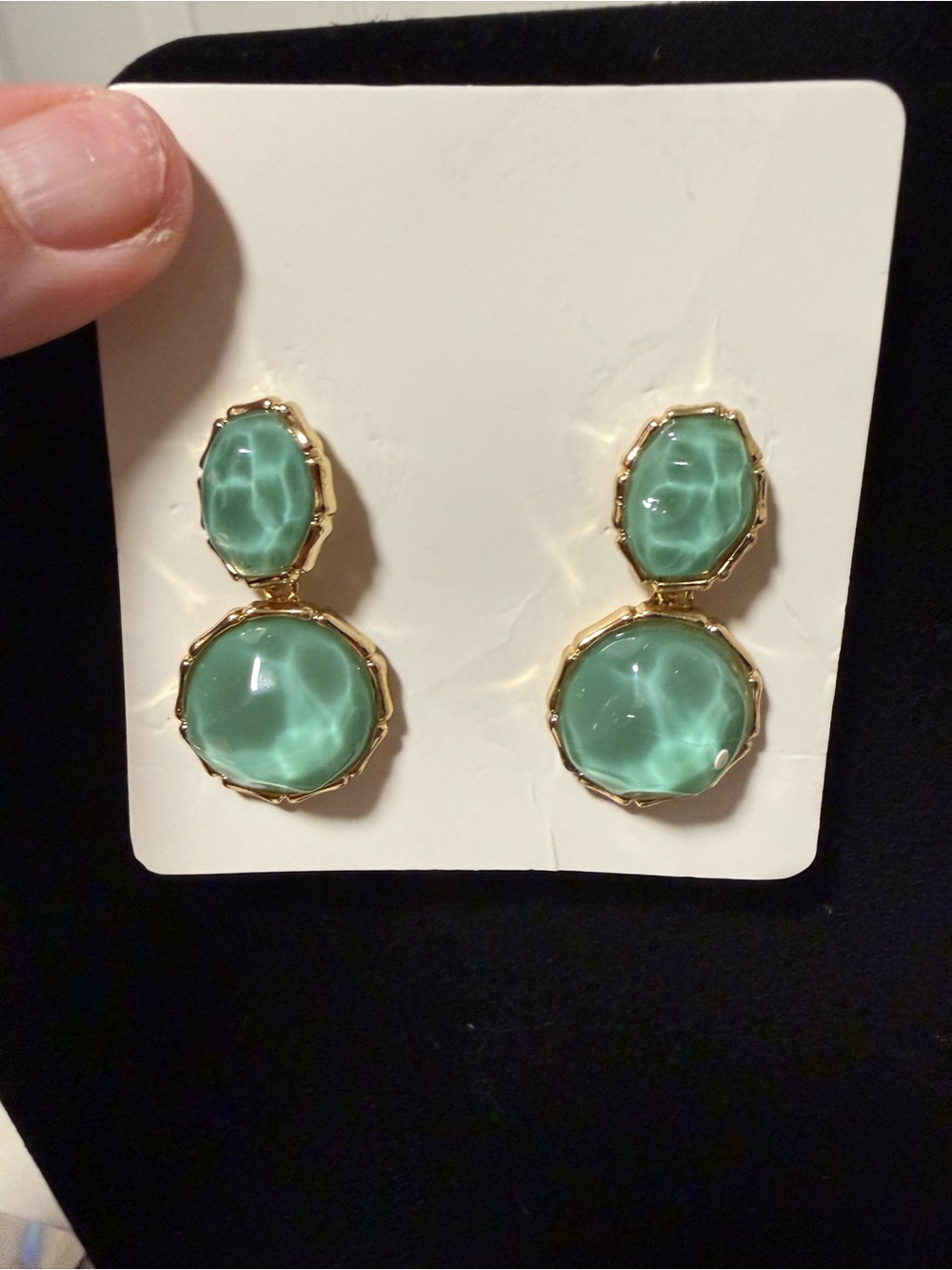Fashion Jewelry Mint Green Double Drop Earrings in gold tone hardware